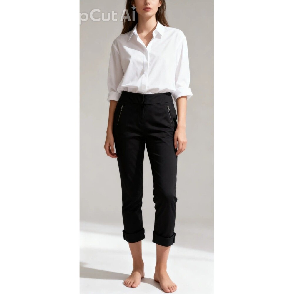LOFT Women's Black Solid Slim Ankle Pants w/ Pockets Zip Closure, 10